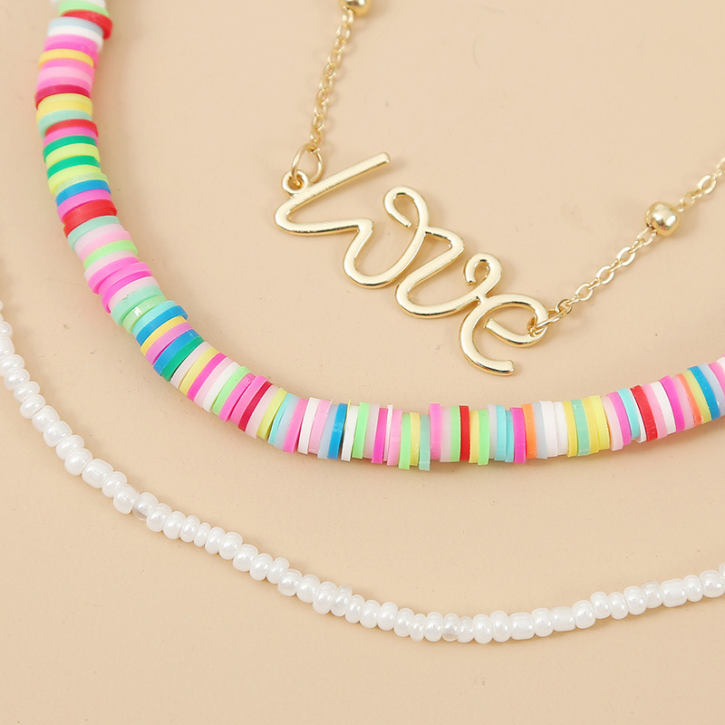 Long Love Letters Three Multi-layer Soft Ceramic Necklace Trend Bead Pendant Jewelry Wholesale Nihaojewelry display picture 6