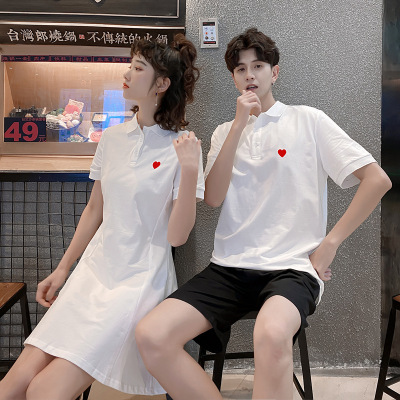 情侶裝夏裝2020新款韓版情侶款短袖polo衫氣質連衣裙男上衣潮930#