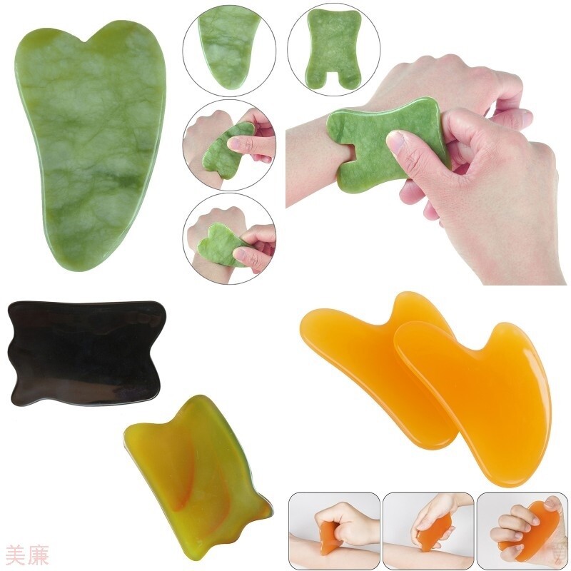 5 Style Natural Jade Stone Beewax Guasha Board Massage Tool
