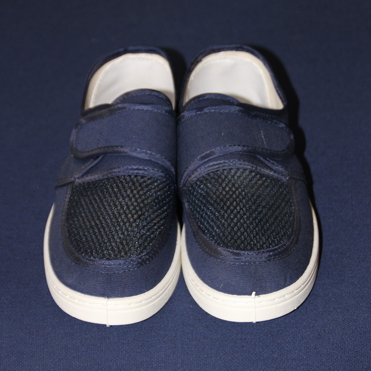 工厂防静电鞋PVC 蓝帆布魔术贴三明治网无尘洁净鞋