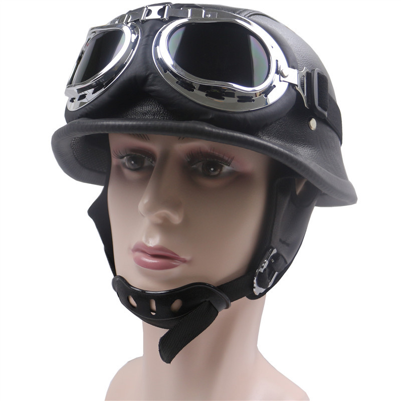 New Black Leather ZR307 American Brand WWII Retro M35 Shape Harley Helmet_voghion.com