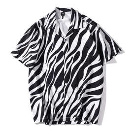 2020年黑白动物纹复古vintage巴洛克男女花衬衫百搭夏季衬衣开衫