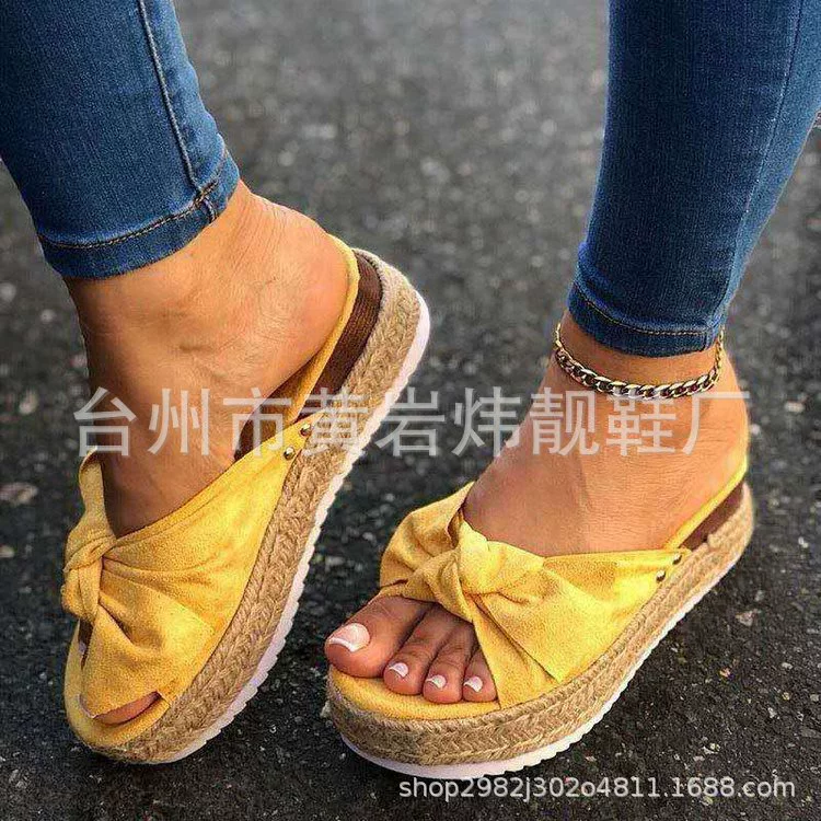 Summer slide with bow platform, slippers, footwear, sandals, plus size, wholesale