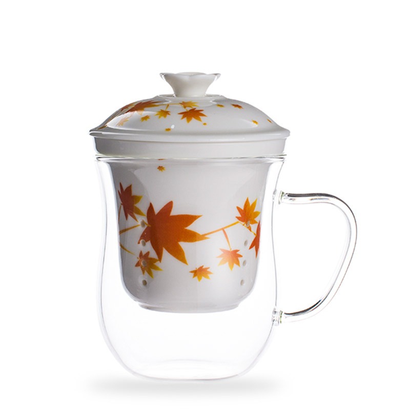 Taza de té original Taza transparente Taza de vidrio resistente a altas temperaturas Taza de té de separación de agua Taza de oficina Taza de cerámica con tapa