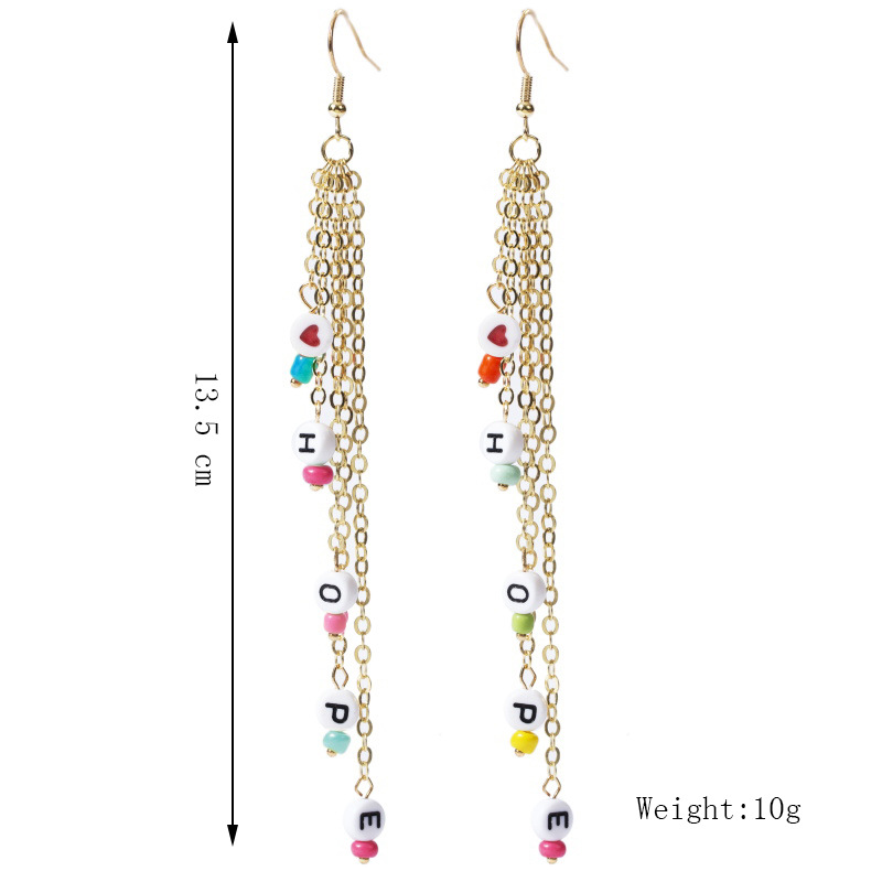 Long Hope Letter Rice Beads Tassel Earrings Earring Chain Earrings For Women display picture 1