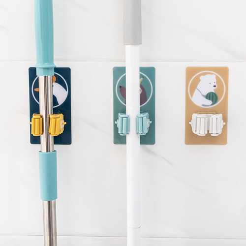 No punching strong traceless mop clip hook cartoon traceless wall-mounted storage sticky hook strong self-adhesive mop clip