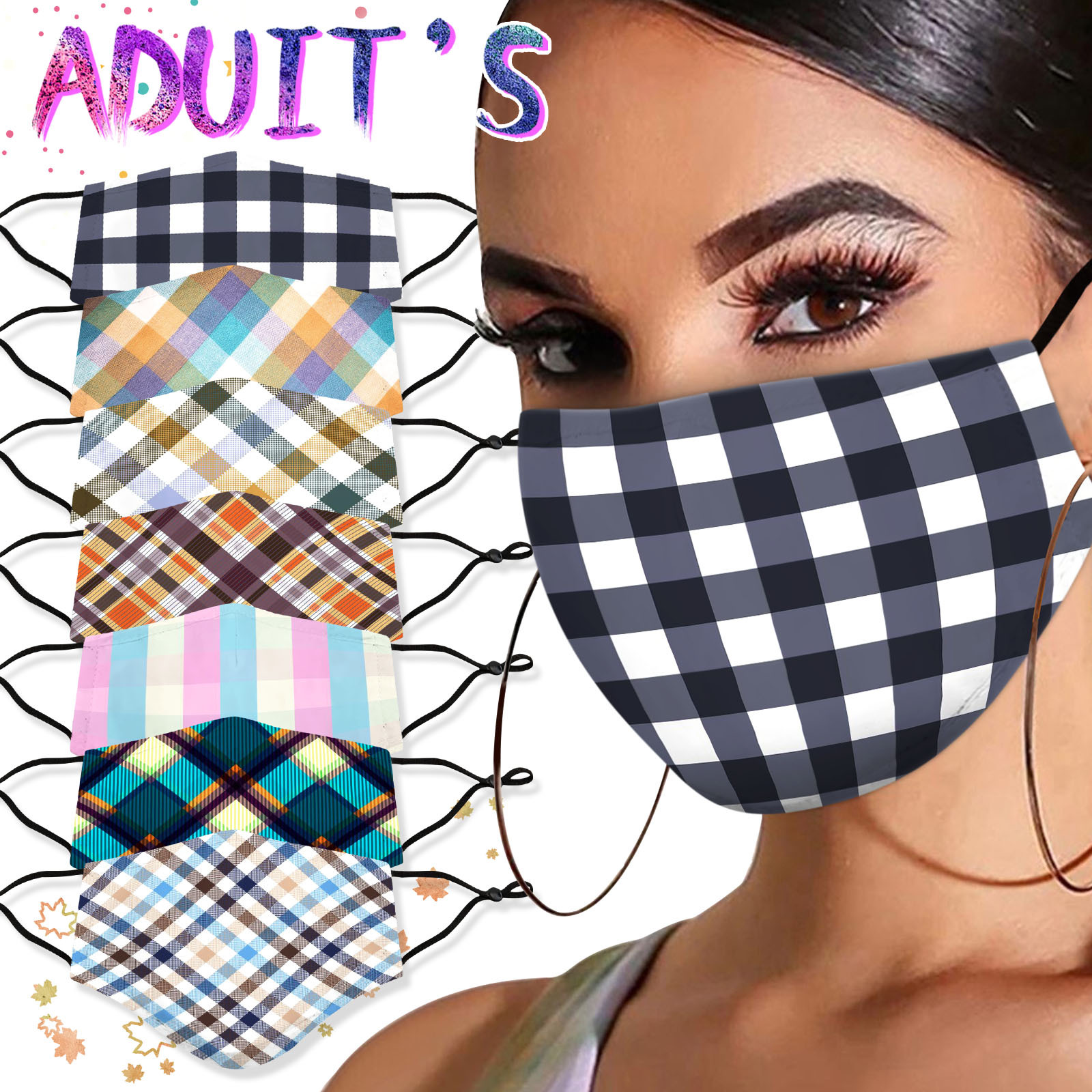 Europe and America fashion colour lattice printing Civil Mask dustproof Lug type Multicolor wish Amazon wholesale