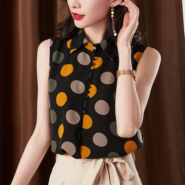 Summer new style loose and versatile Chiffon women’s sleeveless Korean style thin retro Hong Kong style small group shir