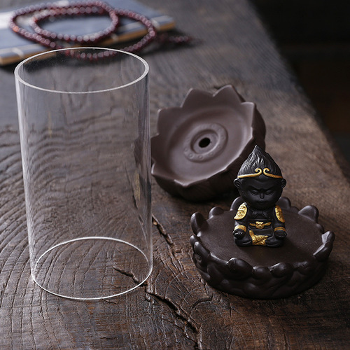 Cross-border purple sand Qitian Monkey King incense backflow incense burner creative windproof cover lotus Sun Wukong backflow incense burner ornaments