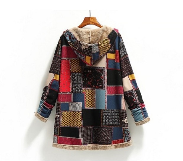 Women's Fashion Color Block Printing Single Breasted Coat Woolen Coat display picture 6