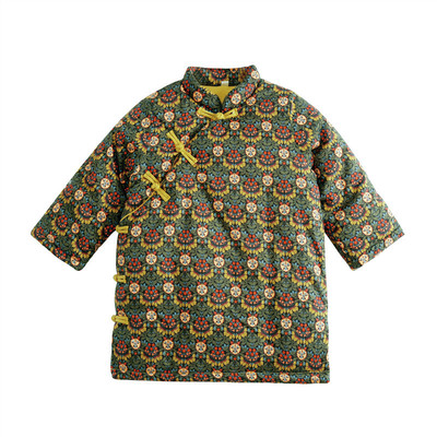 現貨seeblo冬季民族中小童女童裝印花花朵高領童棉襖童旗袍棉衣