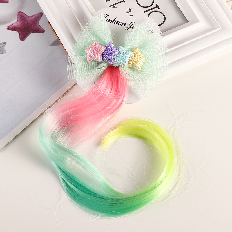 Children's Hair Accessories Color Gradient Wig Hair Piece Bow Tie Headdress display picture 4