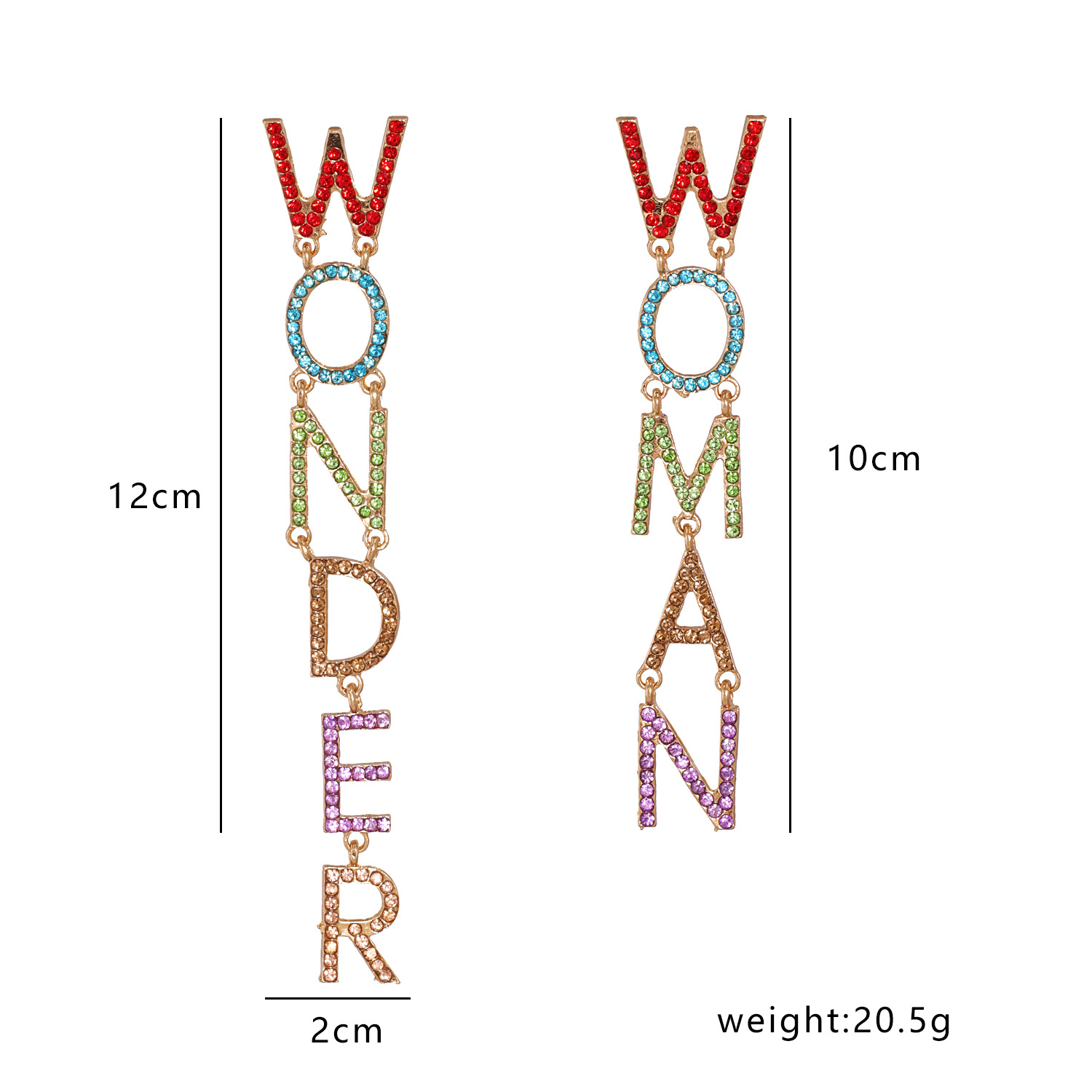 English Letter Wonder Woman Earrings display picture 1