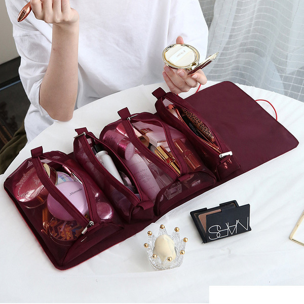 Waterproof folding capacious cosmetic bag