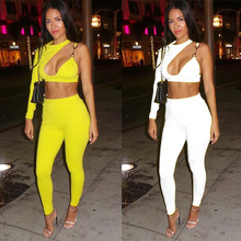 B9851 欧美性感女装速卖通亚马逊单肩不对称袖型纯色两件套