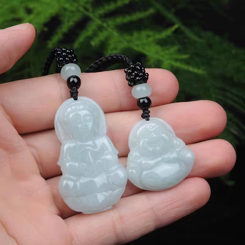Manufacturer wholesale jade A goods Burmese jade bean green Guanyin Buddha pendant live source of identification certificate