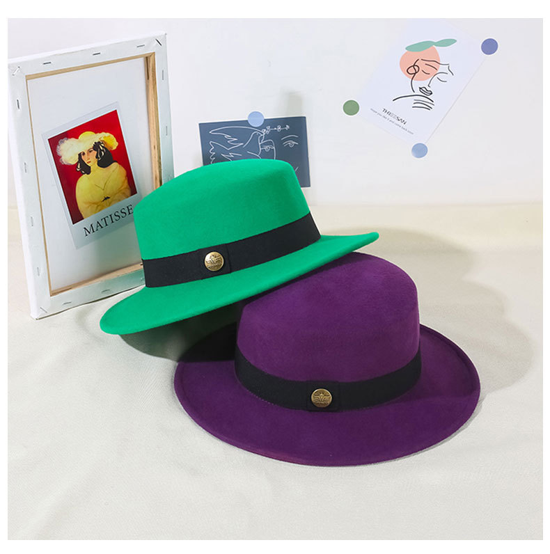 Unisex Elegant Solid Color Flat Eaves Fedora Hat display picture 5