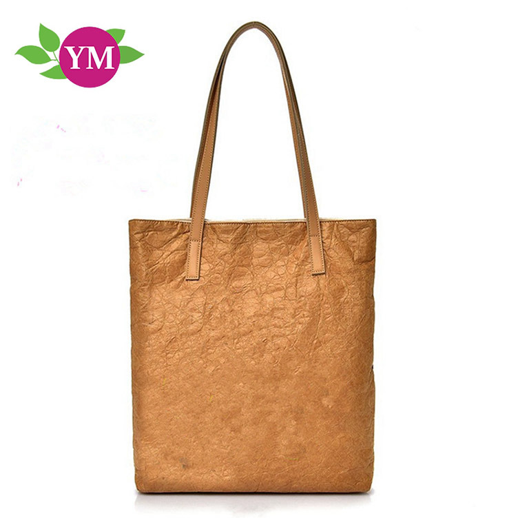 揉纹水洗牛皮杜邦纸袋批发帆布双层面印刷logo图案复古手提包厂家