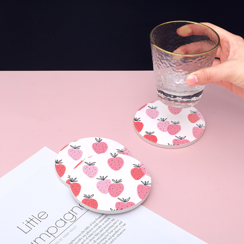 草莓陶瓷软木防滑杯垫简约咖啡茶杯垫茶托隔热防烫家用垫子小清新