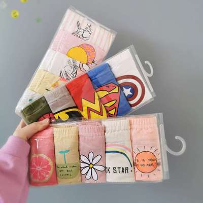 儿童内裤棉质男童女童平角内裤卡通宝宝小短裤四角裤可乐梨五条装