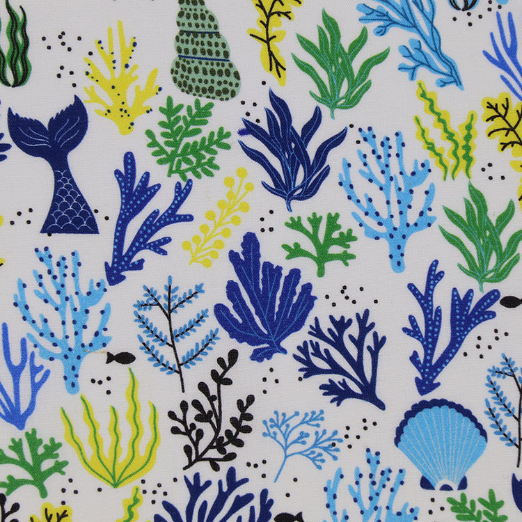 12129D白底海洋 现货莱赛尔麻数码印花 春夏女装连衣裙 衬衫面料