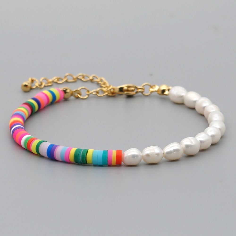 Hot Style Retro Tide With Letter Bracelet Beach Style Natural Pearl 4mm Colored Soft Clay Jewelry Wholesale Nihaojewelry display picture 10