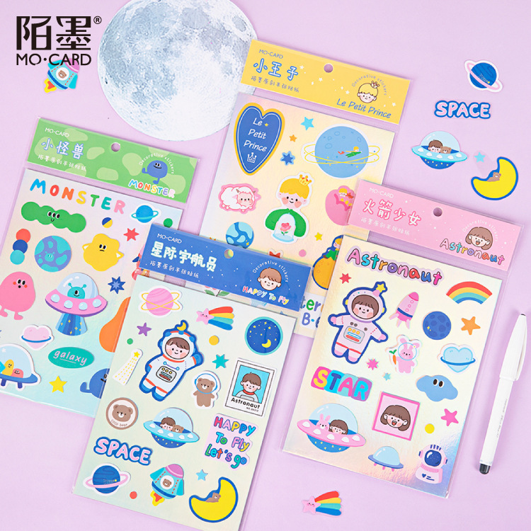 Mo ink PVC dumb film flat Sticker Happy Planet series ins Starry Sky decorative sticker single into 4 Mo ink PVC dumb film flat Sticker Happy Planet series ins Starry Sky decorative sticker single into 4