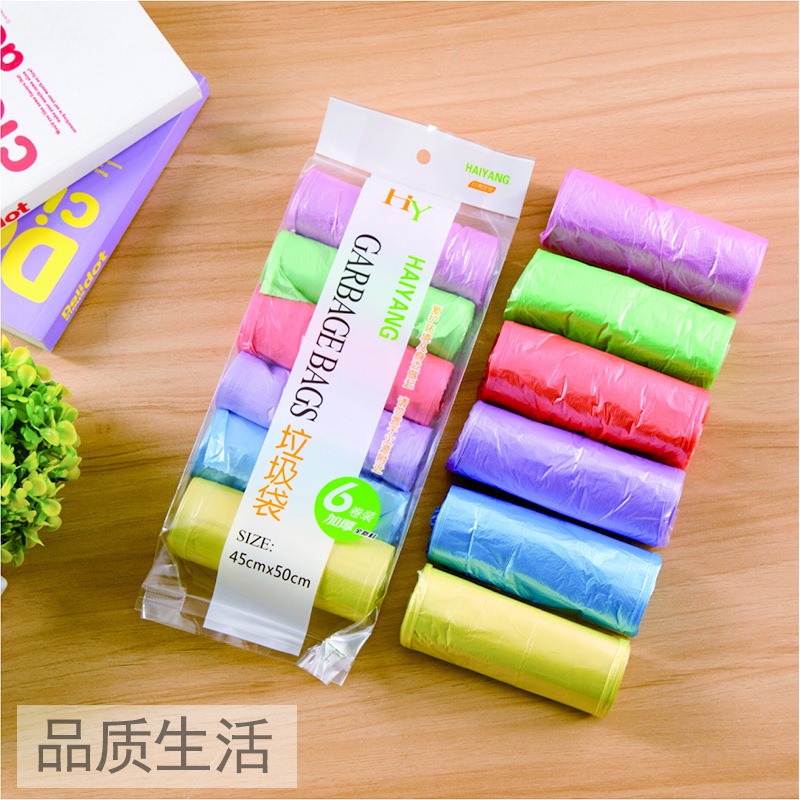 6 Rolls Color Thickened Garbage Bag Kitchen Household Disposable Flat Mouth Garbage Bag Point Break Garbage Bag suit