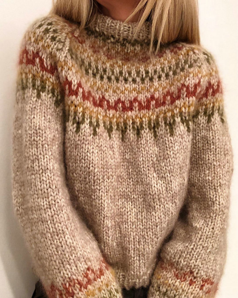 Maglione unisex in maglia grossa - Pullover oversize a collo alto con stampa dipinta a mano, caldo top invernale in misto lana per uomo e donna_voghion.com