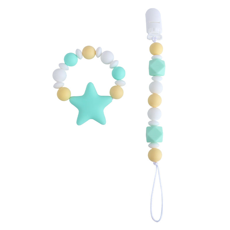 Bebé clip de chupete de plástico bebé calmante de silicona estrella de cinco puntas pulsera molar chupete cadena Amazon nuevo