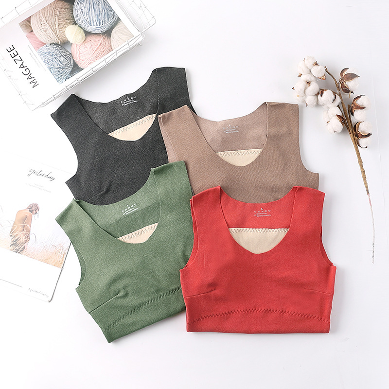 Otoño e Invierno de la calefacción de terciopelo forrado de lana térmica Chaleco de las mujeres sin costuras de doble capa delgada bottoming ropa interior más tamaño térmica Chaleco de las mujeres