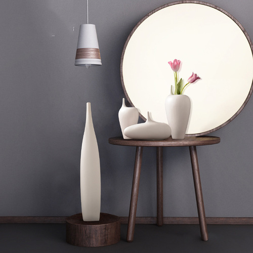 Modern simple white narrow mouth ceramic vase ornaments dry flower flower arrangement Chinese style creative living room home decoration