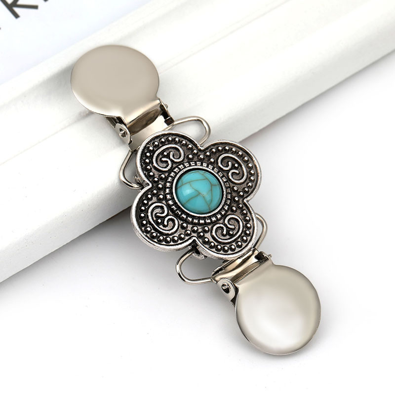 P 고대 실버 복고풍 네 꽃잎