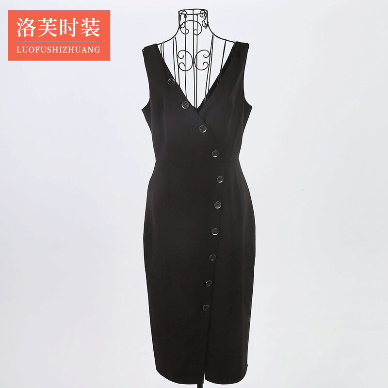 2020新款韩版四面弹面料外贸修身弹力连衣裙时装气质无袖连衣裙