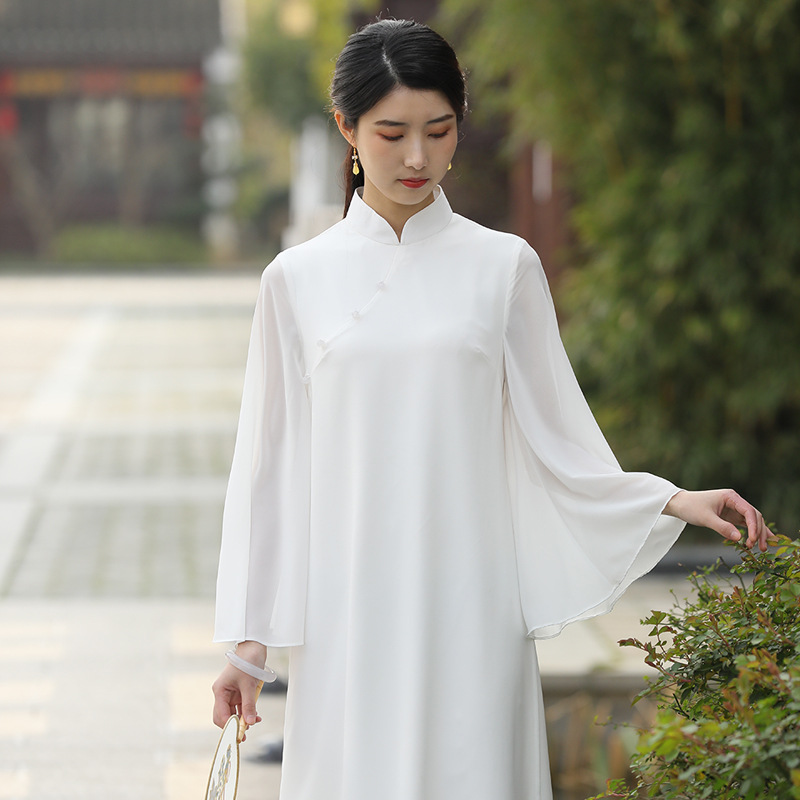 Lansewei summer new pattern Vietnam Audrey Dress fashion Improved cheongsam Buddhist mood Stand collar On behalf of