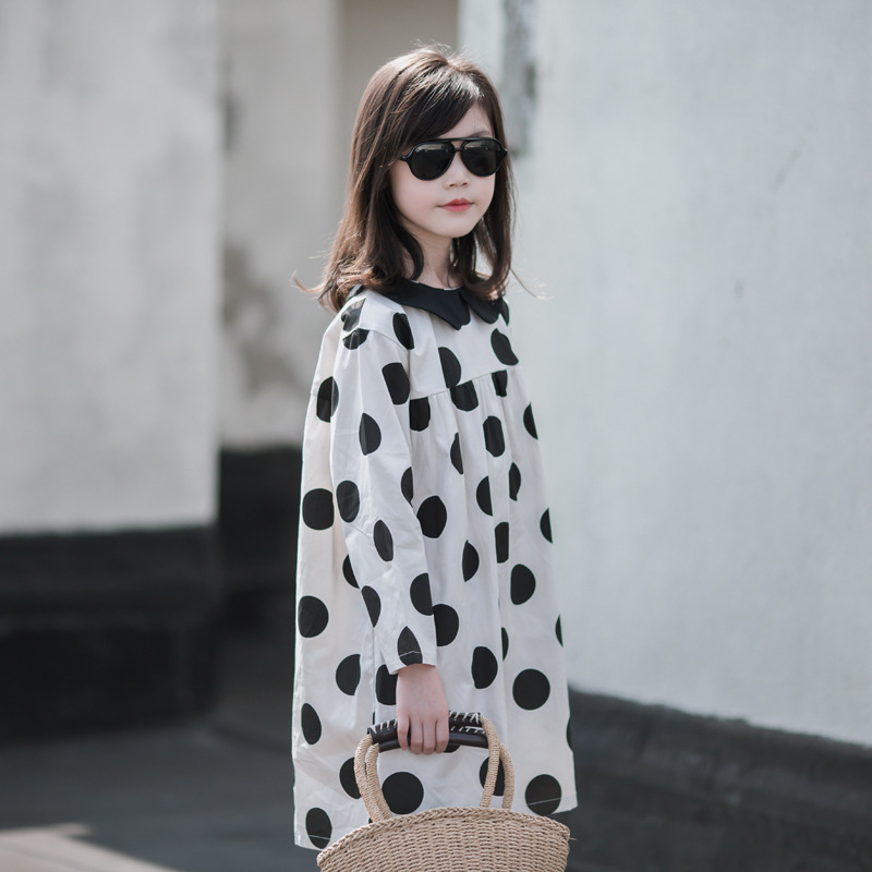 Niñas muñeca collar vestido primavera y otoño puro algodón medio y gran falda de los niños estilo occidental vestido de otoño pequeña niña manga larga princesa vestido