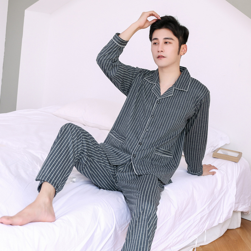 Pijamas hombres de manga larga 100% algodón primavera y otoño pijamas de algodón de los hombres traje de invierno homewear