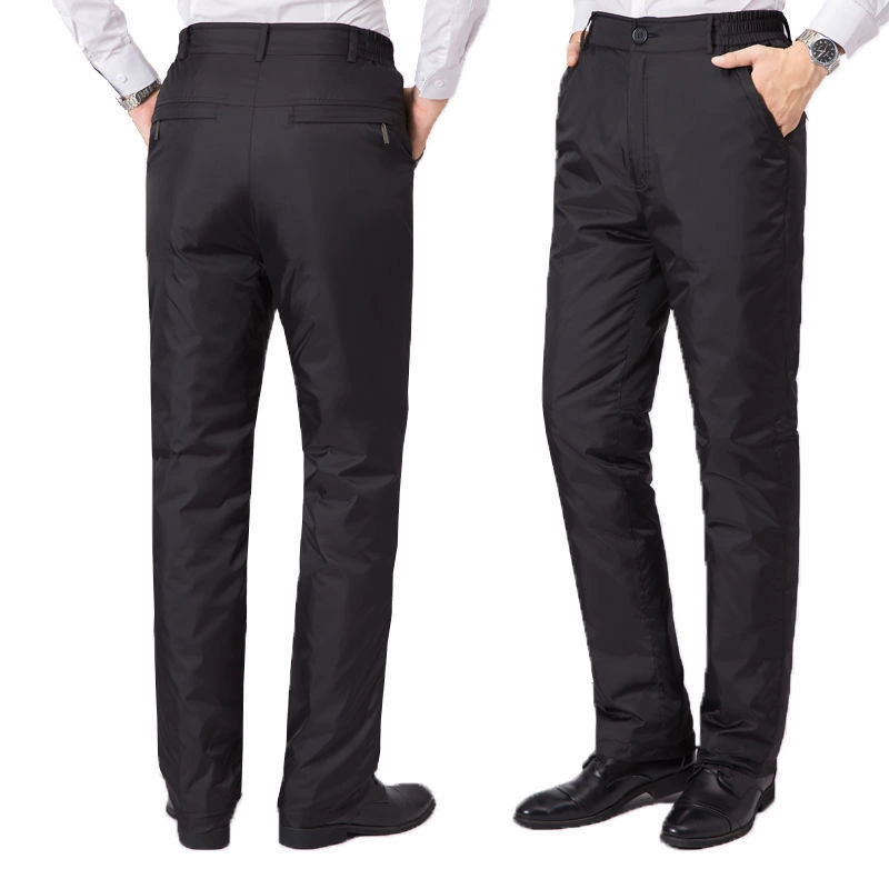 Мужские пуховые брюки среднего и пожилого возраста, мужская верхняя одежда, съемные внутренние брюки, утепленные теплые брюки с высокой талией, большие размеры, белые брюки на утином пуху, мужские