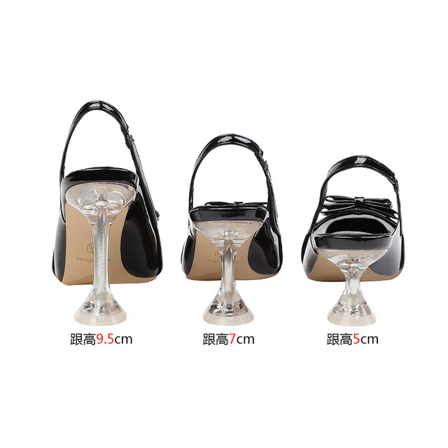 Pointed wave point high heels bow transparent sandals