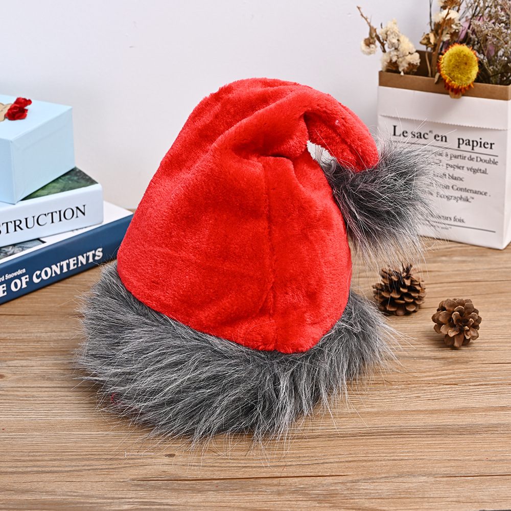 欧美圣诞节爆款圣诞帽高档短毛绒圣诞帽大球加厚老人帽子节日装扮