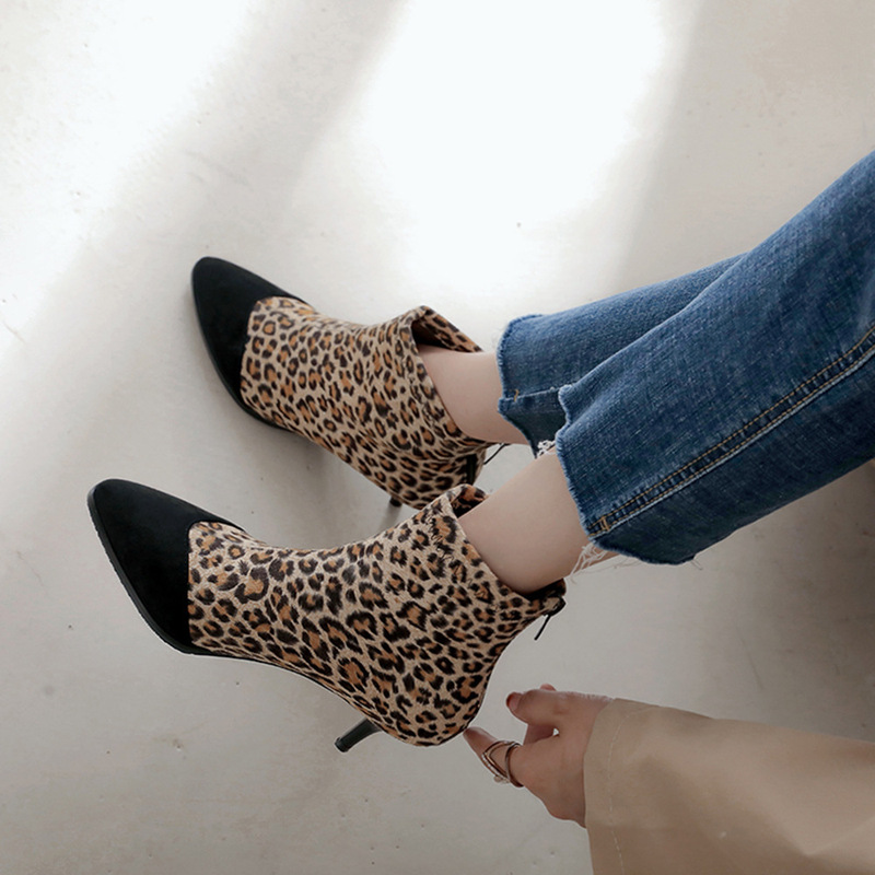 New European and American style pointed color matching back zipper fashion sexy thin high heel women's short boots New European and American style pointed color matching back zipper fashion sexy thin high heel women's short boots