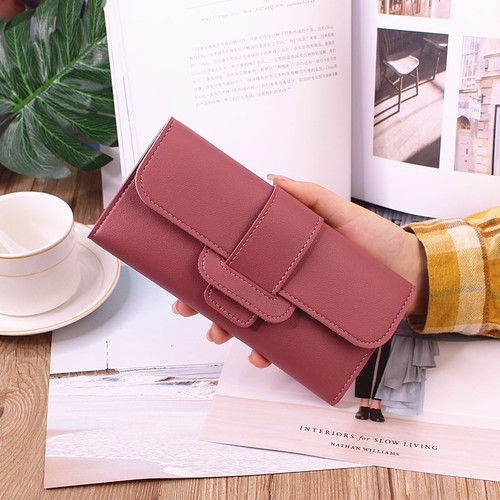 Women's Wallet Women's Long Tri-fold Flip Korean Style Small Fresh Student Coin Position Multi-Function Buckle Wallet Foreign Trade