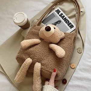 Cute Lamb Hair Doll Bear Shoulder Messenger Bag display picture 4