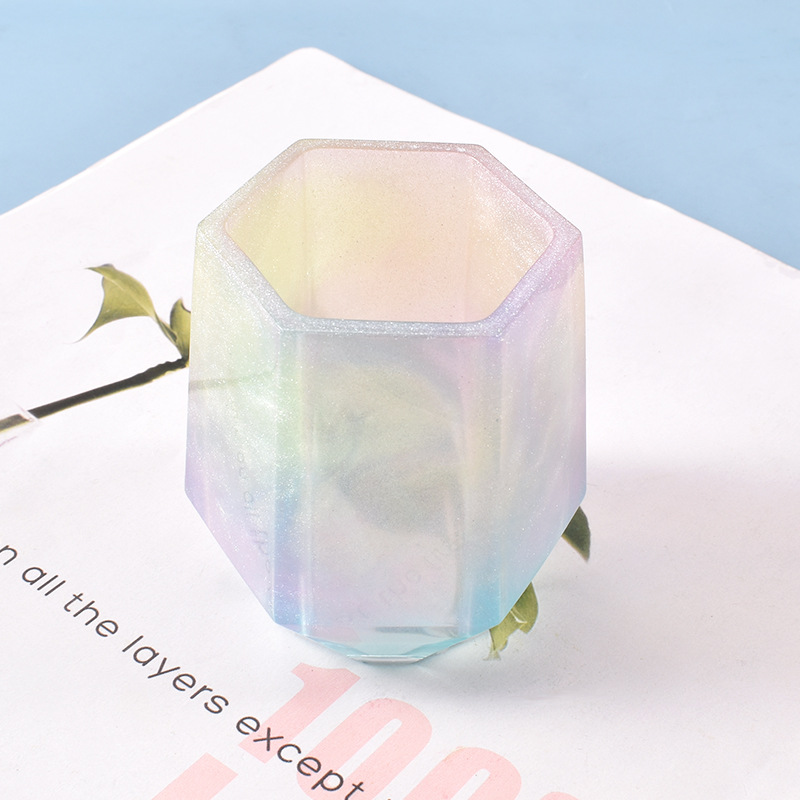 Yu Meiren DIY cristal epoxi molde hecho a mano hecho en casa tamaño pequeño corte hexagonal pluma lápiz almacenamiento Silicona