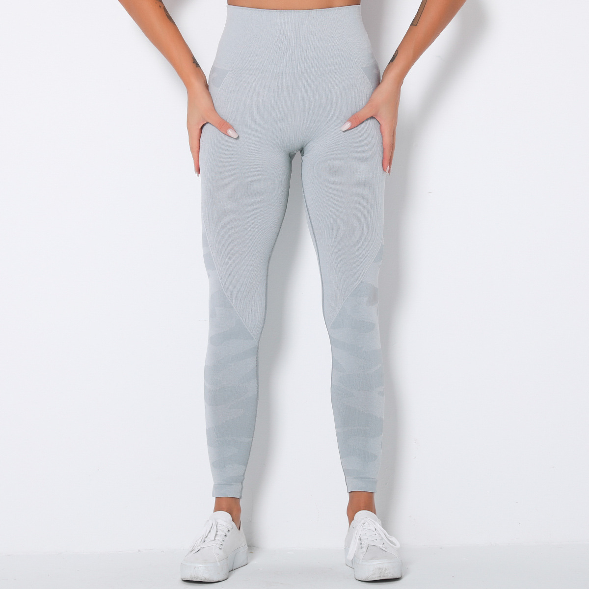 pantalones de fitness deportivos de yoga de punto sin costuras de cintura alta NSLX14701