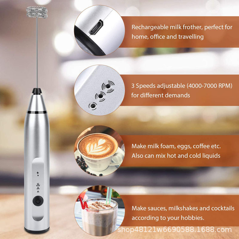Electric Egg Beater Milk Frother 3-speed Home Hand-held Mixer Charging With Battery Milk Beater