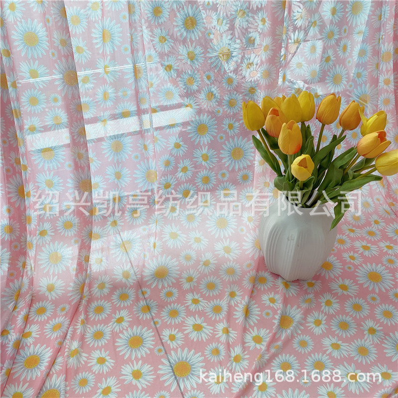 网布向日葵印花上新透气薄纱网孔