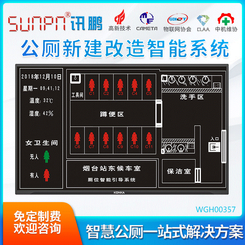 Railway station wisdom Public toilets display intelligence guide system Temperature and humidity Hydrogen sulfide Ammonia Environment Monitor