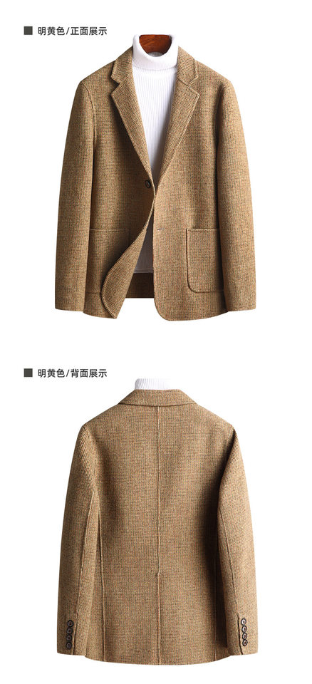 Áo vest nam dạ lông cừu hai mặt may thủ công họa tiết ca rô, dáng ôm, tay dài — Màu cà phê, Vàng sáng, Xám nhạt, Đen Xám chi tiết 14