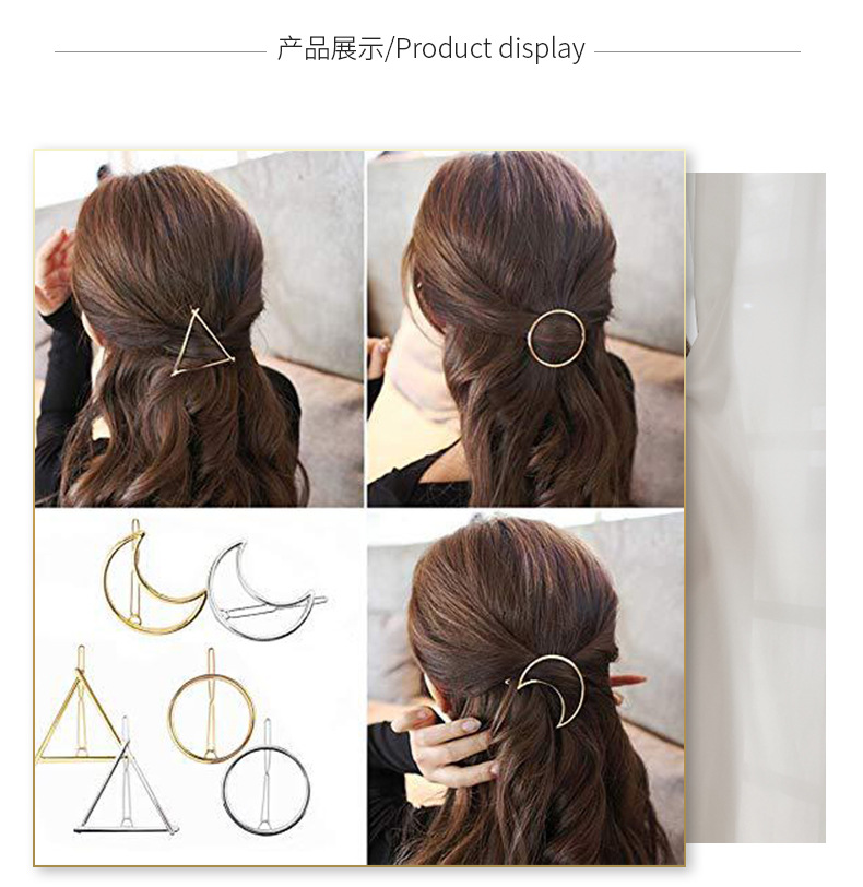 Exquisite Metal Round Triangle And Moon Hair Clip 6-piece Set display picture 4
